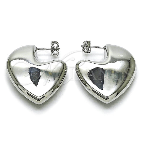 Rhodium Plated Stud Earring, Heart and Hollow Design, Polished, Rhodium Finish, 02.163.0371.1