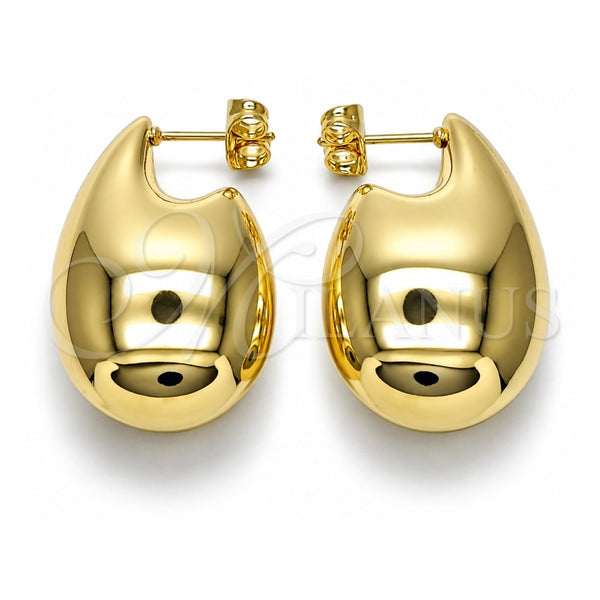 Oro Laminado Stud Earring, Gold Filled Style Teardrop and Hollow Design, Polished, Golden Finish, 02.163.0372