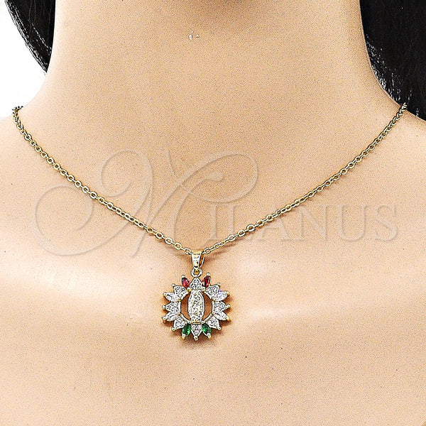 Gold Filled Pendant — Religious Pendant Guadalupe Design with Multicolor and White — alternate product view — SKU 158856 | Oro Laminado dije — Religious Pendant Guadalupe diseño with Multicolor and blanco — SKU 158856
