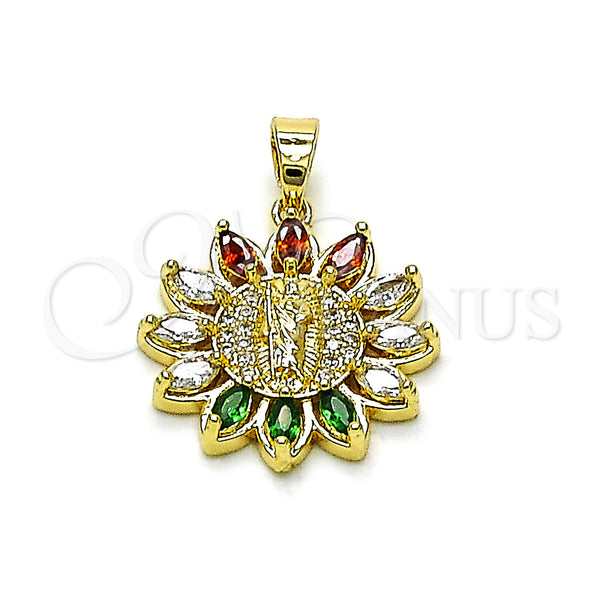 Gold Filled Pendant — Religious Pendant Guadalupe Design with Multicolor and White — main product view — SKU 158856 | Oro Laminado dije — Religious Pendant Guadalupe diseño with Multicolor and blanco — SKU 158856