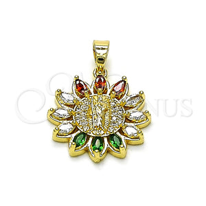 Gold Filled Pendant — Religious Pendant Guadalupe Design with Multicolor and White — main product view — SKU 158856 | Oro Laminado dije — Religious Pendant Guadalupe diseño with Multicolor and blanco — SKU 158856