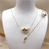 Oro Laminado Necklace and Bracelet, Gold Filled Style Box Design, Polished, Golden Finish, 06.63.0283