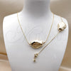 Oro Laminado Necklace and Bracelet, Gold Filled Style Box Design, Polished, Golden Finish, 06.63.0285