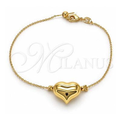 Oro Laminado Fancy Bracelet, Gold Filled Style Heart and Hollow Design, Polished, Golden Finish, 03.63.2289.08 (01 MM Thickness, 8 Inches Length)