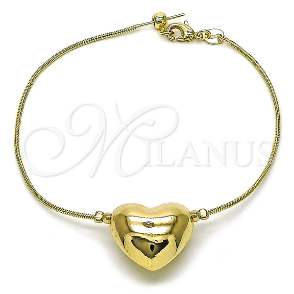 Gold Filled Bracelet — Fancy Bracelet Heart and Rat Tail Design Polished — main product view — SKU 158906 | Oro Laminado brazalete — elegante Bracelet corazón and Rat Tail diseño pulido — SKU 158906
