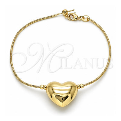 Oro Laminado Fancy Bracelet, Gold Filled Style Heart and Rat Tail Design, Polished, Golden Finish, 03.63.2293.08 (01 MM Thickness, 8 Inches Length)
