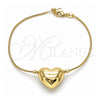 Oro Laminado Fancy Bracelet, Gold Filled Style Heart and Rat Tail Design, Polished, Golden Finish, 03.63.2293.08 (01 MM Thickness, 8 Inches Length)