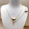 Oro Laminado Necklace and Bracelet, Gold Filled Style Heart and Rat Tail Design, Polished, Golden Finish, 06.63.0291