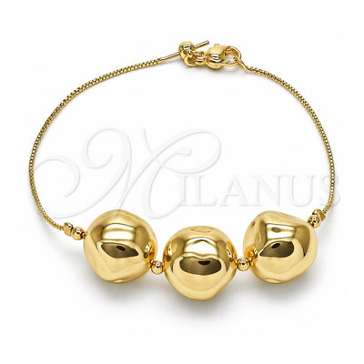 Oro Laminado Fancy Bracelet, Gold Filled Style Box and Ball Design, Polished, Golden Finish, 03.63.2296.08 (01 MM Thickness, 8 Inches Length)