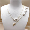 Oro Laminado Necklace and Bracelet, Gold Filled Style Box Design, with Ivory Pearl, Polished, Golden Finish, 06.63.0296