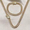 Oro Laminado Necklace and Bracelet, Gold Filled Style Miami Cuban Design, with White Micro Pave, Polished, Golden Finish, 06.63.0297