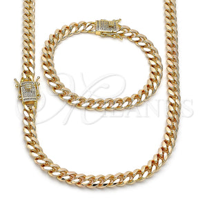 Gold Filled Bracelet — Necklace and Bracelet Miami Cuban Design with White — main product view — SKU 158937 | Oro Laminado brazalete — Necklace and Bracelet Miami Cuban diseño with blanco — SKU 158937