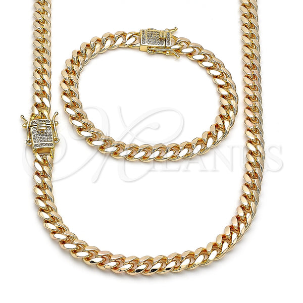 Gold Filled Bracelet — Necklace and Bracelet Miami Cuban Design with White — main product view — SKU 158937 | Oro Laminado brazalete — Necklace and Bracelet Miami Cuban diseño with blanco — SKU 158937