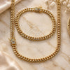Oro Laminado Necklace and Bracelet, Gold Filled Style Miami Cuban and Box Lock Design, with White Micro Pave, Polished, Golden Finish, 06.63.0298