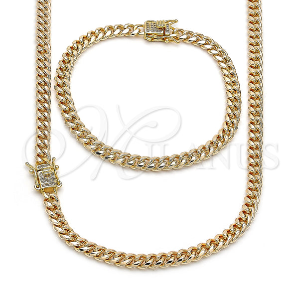 Gold Filled Bracelet — Necklace and Bracelet Miami Cuban Design with White — main product view — SKU 158938 | Oro Laminado brazalete — Necklace and Bracelet Miami Cuban diseño with blanco — SKU 158938