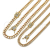 Oro Laminado Necklace and Bracelet, Gold Filled Style Miami Cuban Design, with White Micro Pave, Polished, Golden Finish, 06.63.0298