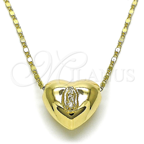 Oro Laminado Pendant Necklace, Gold Filled Style Heart and Guadalupe Design, Polished, Golden Finish, 04.253.0030.18