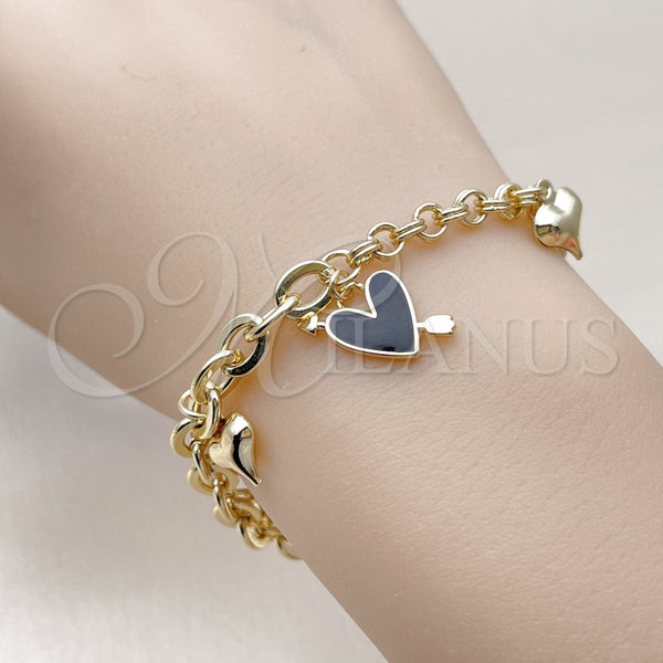 Gold Filled Bracelet — Charm Bracelet Heart Design Black Enamel 03. 07 — alternate product view — SKU 158960 | Oro Laminado brazalete — Charm Bracelet corazón diseño negro Enamel 03. 07 — SKU 158960
