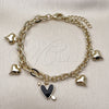 Oro Laminado Charm Bracelet, Gold Filled Style Heart Design, Black Enamel Finish, Golden Finish, 03.213.0320.07 (07 MM Thickness, 7 Inches Length)