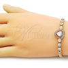 Oro Laminado Fancy Bracelet, Gold Filled Style Heart and Miami Cuban Design, with White Cubic Zirconia, Polished, Golden Finish, 03.283.0448.07