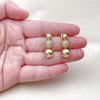 Oro Laminado Stud Earring, Gold Filled Style Ball Design, with White Micro Pave, Polished, Golden Finish, 02.283.0217