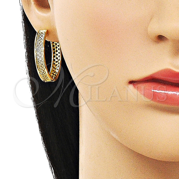 Gold Filled Hoop Earrings — Huggie Hoop with White Micro Pave Polished 02. — alternate product view — SKU 158990 | Oro Laminado aretes de aro — Huggie Hoop with blanco Micro Pave pulido 02. — SKU 158990