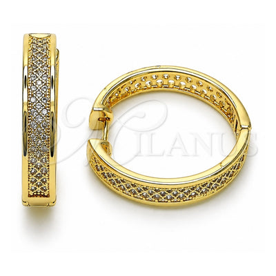 Oro Laminado Huggie Hoop, Gold Filled Style with White Micro Pave, Polished, Golden Finish, 02.283.0223.30