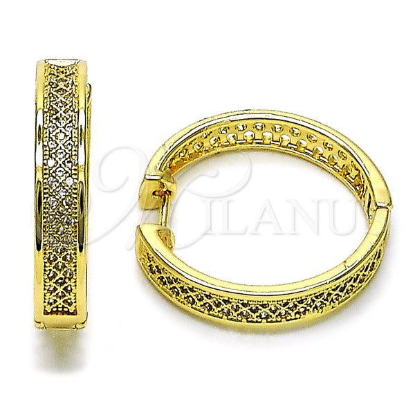 Gold Filled Hoop Earrings — Huggie Hoop with White Micro Pave Polished 02. — main product view — SKU 158990 | Oro Laminado aretes de aro — Huggie Hoop with blanco Micro Pave pulido 02. — SKU 158990