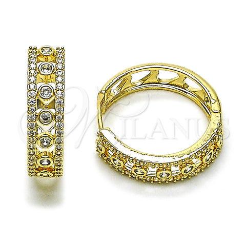 Oro Laminado Huggie Hoop, Gold Filled Style Heart Design, with White Cubic Zirconia, Polished, Golden Finish, 02.283.0224.25