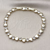 Oro Laminado Tennis Bracelet, Gold Filled Style Heart Design, with White Cubic Zirconia, Polished, Golden Finish, 03.213.0321.07 (07 MM Thickness, 7 Inches Length)