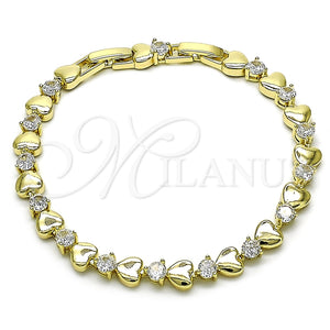 Gold Filled Bracelet — Tennis Bracelet Heart Design with White Cubic Zirconia — main product view — SKU 158996 | Oro Laminado brazalete — Tennis Bracelet corazón diseño with blanco Cubic Zirconia — SKU 158996