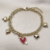 Oro Laminado Charm Bracelet, Gold Filled Style Heart Design, Red Enamel Finish, Golden Finish, 03.213.0320.1.07 (07 MM Thickness, 7 Inches Length)