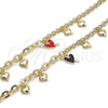 Oro Laminado Charm Bracelet, Gold Filled Style Heart Design, Red Enamel Finish, Golden Finish, 03.213.0320.1.07 (07 MM Thickness, 7 Inches Length)