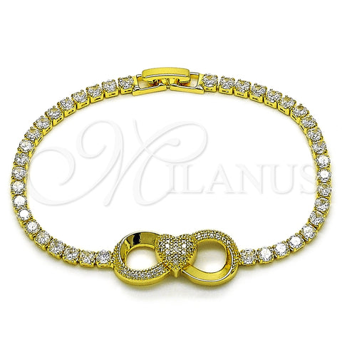 Oro Laminado Fancy Bracelet, Gold Filled Style Infinite and Heart Design, with White Cubic Zirconia and White Micro Pave, Polished, Golden Finish, 03.421.0002.07