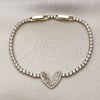 Oro Laminado Fancy Bracelet, Gold Filled Style Heart and Baguette Design, with White Cubic Zirconia and White Micro Pave, Polished, Golden Finish, 03.421.0003.07