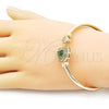 Oro Laminado Individual Bangle, Gold Filled Style Heart and Cluster Design, with Green and White Cubic Zirconia, Polished, Golden Finish, 07.424.0001.1