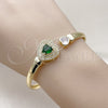 Oro Laminado Individual Bangle, Gold Filled Style Heart and Cluster Design, with Green and White Cubic Zirconia, Polished, Golden Finish, 07.424.0001.1