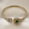 Oro Laminado Individual Bangle, Gold Filled Style Heart and Cluster Design, with Green and White Cubic Zirconia, Polished, Golden Finish, 07.424.0001.1