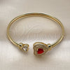 Oro Laminado Individual Bangle, Gold Filled Style Heart and Cluster Design, with Garnet and White Cubic Zirconia, Polished, Golden Finish, 07.424.0001.2