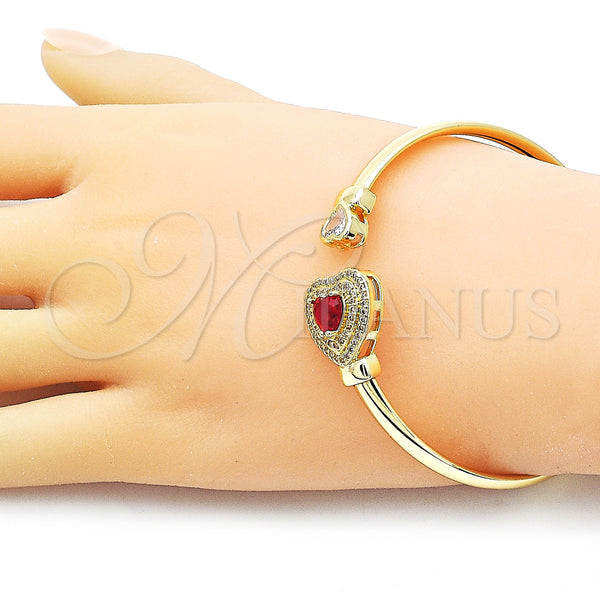 Gold Filled Jewelry — Individual Bangle Heart and Cluster Design with Garnet — alternate product view — SKU 159005 | Oro Laminado joyería — Individual Bangle corazón and Cluster diseño with Garnet — SKU 159005