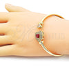 Oro Laminado Individual Bangle, Gold Filled Style Heart and Cluster Design, with Garnet and White Cubic Zirconia, Polished, Golden Finish, 07.424.0001.2 (05 MM Thickness, One size fits all)
