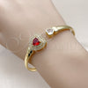 Oro Laminado Individual Bangle, Gold Filled Style Heart and Cluster Design, with Garnet and White Cubic Zirconia, Polished, Golden Finish, 07.424.0001.2 (05 MM Thickness, One size fits all)