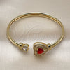 Oro Laminado Individual Bangle, Gold Filled Style Heart and Cluster Design, with Garnet and White Cubic Zirconia, Polished, Golden Finish, 07.424.0001.2 (05 MM Thickness, One size fits all)