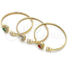 Oro Laminado Individual Bangle, Gold Filled Style Heart and Cluster Design, with Garnet and White Cubic Zirconia, Polished, Golden Finish, 07.424.0001.2 (05 MM Thickness, One size fits all)