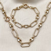 Oro Laminado Necklace and Bracelet, Gold Filled Style Puff Mariner and Twist Design, Polished, Golden Finish, 06.429.0003