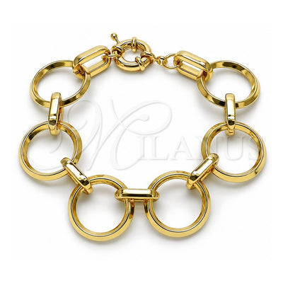 Oro Laminado Fancy Bracelet, Gold Filled Style Rolo Design, Polished, Golden Finish, 03.429.0012.08 (21 MM Thickness, 8 Inches Length)