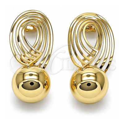 Oro Laminado Stud Earring, Gold Filled Style Ball Design, Polished, Golden Finish, 02.385.0063