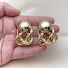 Oro Laminado Stud Earring, Gold Filled Style Rope and Ball Design, Polished, Golden Finish, 02.385.0068