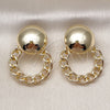 Oro Laminado Stud Earring, Gold Filled Style Ball and Miami Cuban Design, Polished, Golden Finish, 02.428.0024