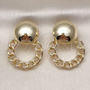 Oro Laminado Stud Earring, Gold Filled Style Ball and Miami Cuban Design, Polished, Golden Finish, 02.428.0024